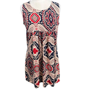 Reborn Sleeveless Dress Size L Blue Red Patterned